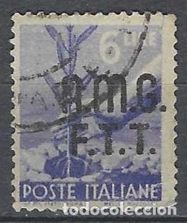 Sellos: ITALIA TRIESTE ZONA A 1947 - DEMOCRACIA, SOMBREIMPRESO, VIOLETA GRIS&Aacute;CEO - USADO