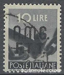 Sellos: ITALIA TRIESTE ZONA A 1947 - DEMOCRACIA, SOMBREIMPRESO, GRIS NEGRUZCO - USADO
