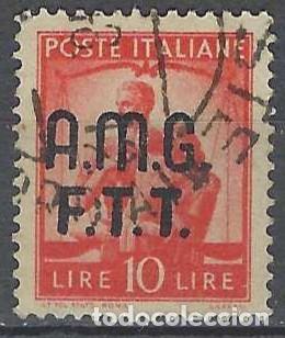 Sellos: ITALIA TRIESTE ZONA A 1947 - DEMOCRACIA, SOMBREIMPRESO, NARANJA ROJIZO - USADO