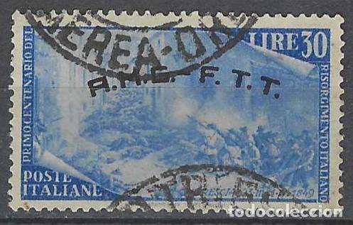 Sellos: ITALIA TRIESTE ZONA A 1948 - CENTENARIO DEL LEVANTAMIENTO DE 1848, SOBREIMPRESO, AZUL - USADO