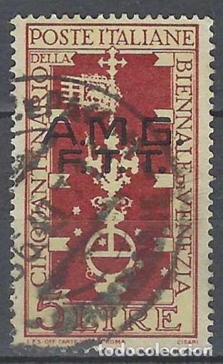 Sellos: ITALIA TRIESTE ZONA A 1949 - BIENAL DE ARTE DE VENECIA, SOBREIMPRESO - USADO