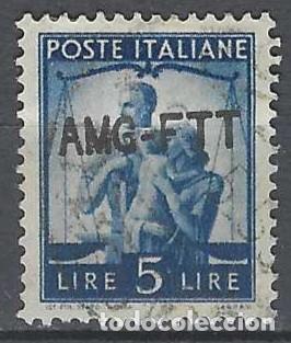 Sellos: ITALIA TRIESTE ZONA A 1949 - DEMOCRACIA, SOBREIMPRESO, AZUL - USADO