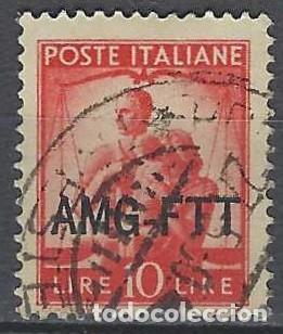 Sellos: ITALIA TRIESTE ZONA A 1949 - DEMOCRACIA, SOBREIMPRESO, NARANJA ROJIZO - USADO