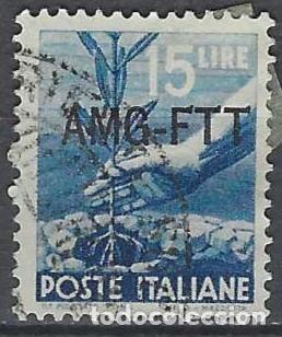 Sellos: ITALIA TRIESTE ZONA A 1949 - DEMOCRACIA, SOBREIMPRESO, AZUL - USADO
