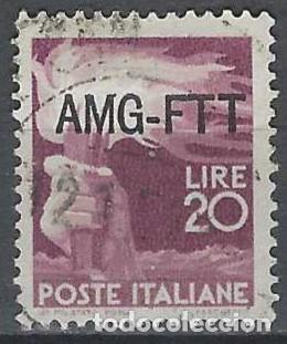 Sellos: ITALIA TRIESTE ZONA A 1949 - DEMOCRACIA, SOBREIMPRESO, P&Uacute;RPURA - USADO