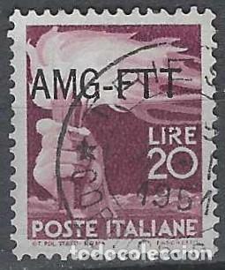 Sellos: ITALIA TRIESTE ZONA A 1949 - DEMOCRACIA, SOBREIMPRESO, P&Uacute;RPURA - USADO