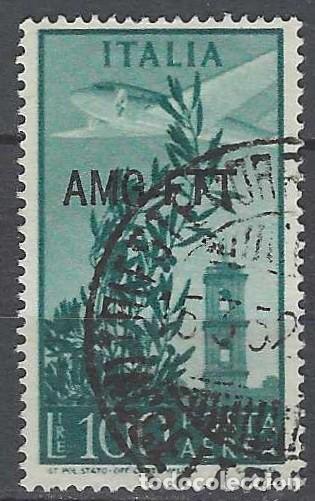 Sellos: ITALIA TRIESTE ZONA A 1949-50 - CORREO A&Eacute;REO, SOBREIMPRESO, VERDE NEGRUZCO - USADO