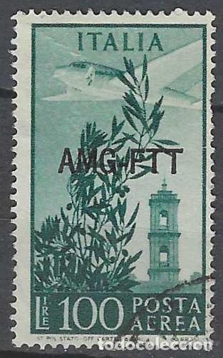 Sellos: ITALIA TRIESTE ZONA A 1949-50 - CORREO A&Eacute;REO, SOBREIMPRESO, VERDE NEGRUZCO - USADO