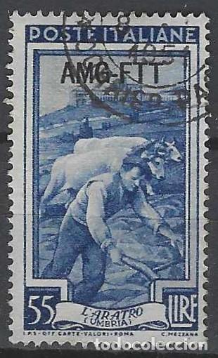 Sellos: ITALIA TRIESTE ZONA A 1950 - ITALIA TRABAJA, CAMPESINO, SOBREIMPRESO - USADO
