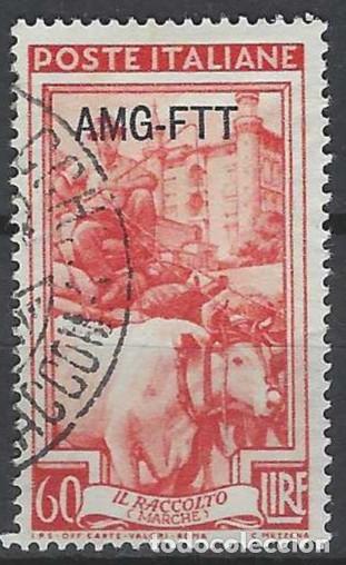Sellos: ITALIA TRIESTE ZONA A 1950 - ITALIA TRABAJA,GANADERO, SOBREIMPRESO - USADO