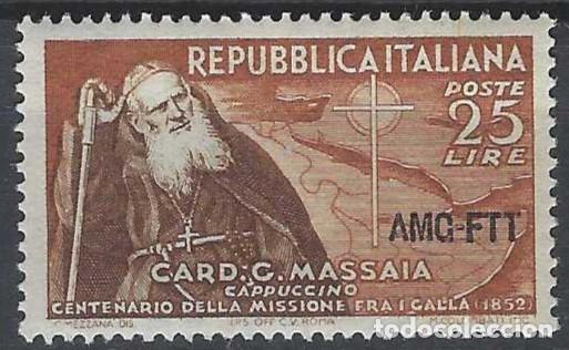 Sellos: ITALIA TRIESTE ZONA A 1952 - CENTENARIO DEL CARDENAL MASSAIA, SOBREIMPRESO - MNH**