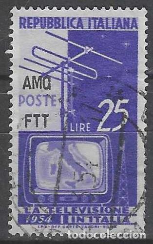 Sellos: ITALIA TRIESTE ZONA A 1954 - PUESTA EN SERVICIO DE LA TV. ITALIANA, SOBREIMPRESO - USADO