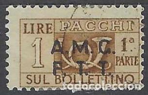 Sellos: ITALIA TRIESTE ZONA A 1947-48 - PAQUETE POSTAL, SOBREIMPRESO, MARR&Oacute;N AMARILLENTO - USADO