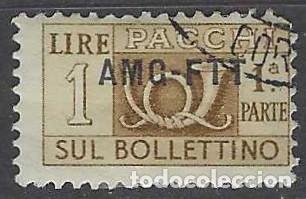 Sellos: ITALIA TRIESTE ZONA A 1947-48 - PAQUETE POSTAL, SOBREIMPRESO, MARR&Oacute;N AMARILLENTO - USADO