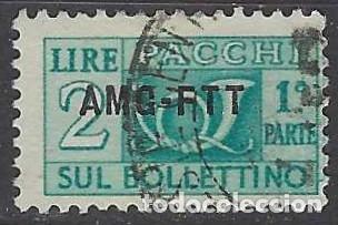 Sellos: ITALIA TRIESTE ZONA A 1947-48 - PAQUETE POSTAL, SOBREIMPRESO, VERDE AZULADO - USADO