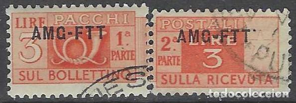 Sellos: ITALIA TRIESTE ZONA A 1947-48 - PAQUETE POSTAL, SOBREIMPRESO, NARANJA, PAR - USADOS
