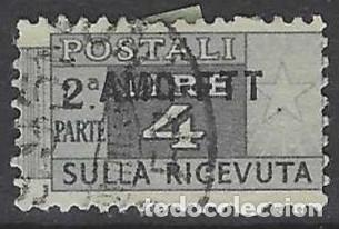 Sellos: ITALIA TRIESTE ZONA A 1947-48 - PAQUETE POSTAL, SOBREIMPRESO, NEGRO GRIS&Aacute;CEO - USADO