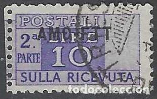 Sellos: ITALIA TRIESTE ZONA A 1947-48 - PAQUETE POSTAL, SOBREIMPRESO, VIOLETA - USADO
