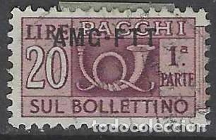 Sellos: ITALIA TRIESTE ZONA A 1947-48 - PAQUETE POSTAL, SOBREIMPRESO, P&Uacute;RPURA OSCURA - USADO