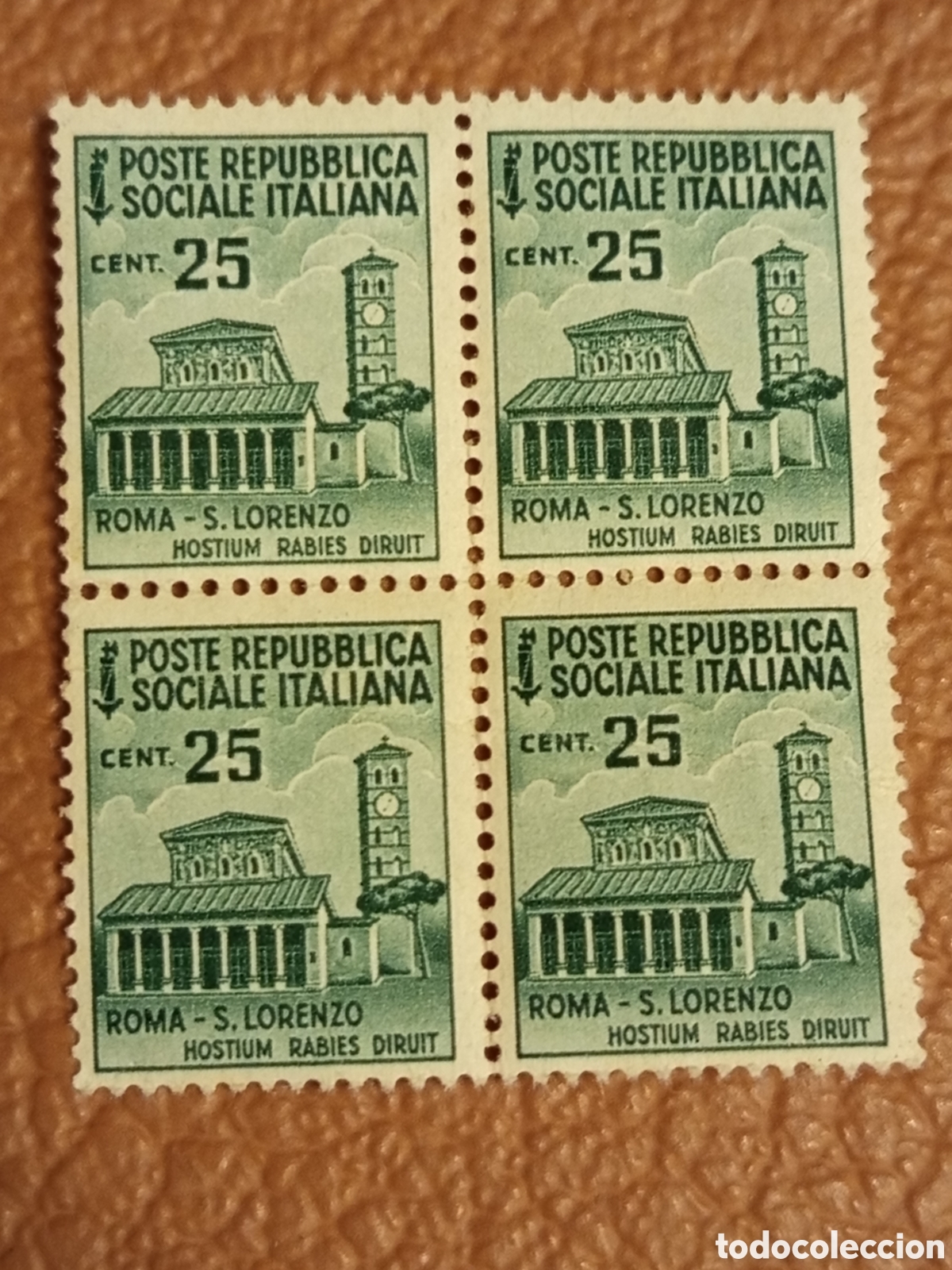 Sellos: Bloque 4 Sellos Italia RSI 1944 Sassone 15 / Michel 15 Cent 25 MNH
