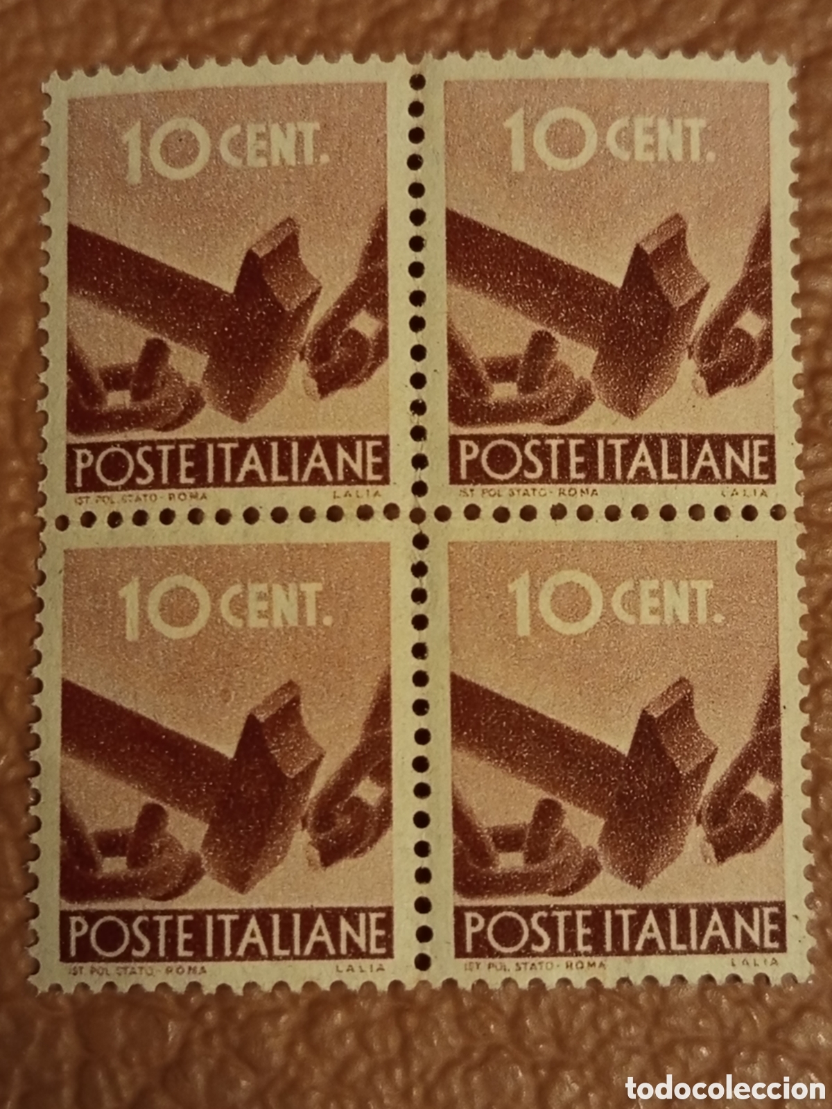 Sellos: Bloque 4 Sellos Italia RSI 1944 Sassone 14 / Michel 14 Cent 10 mh