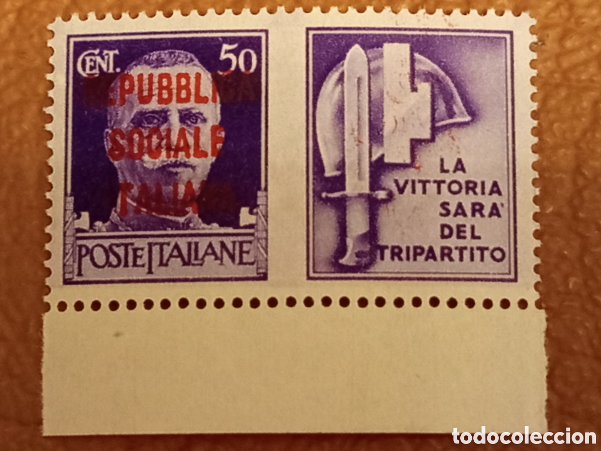 Sellos: Sello Italia RSI 1944 Sassone 498/I / Michel 628 Cent 50 Con Vi&ntilde;eta MNH