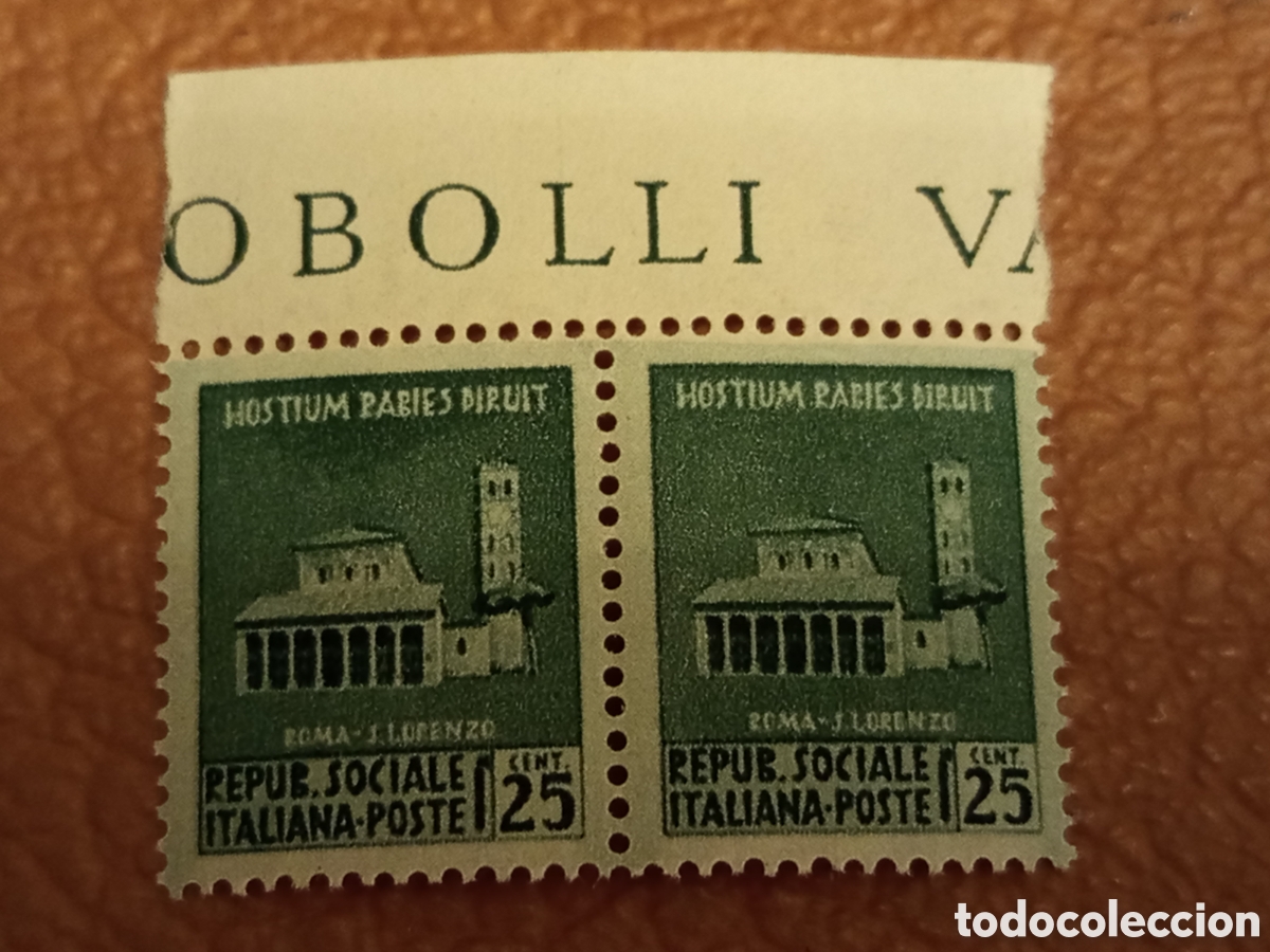 Sellos: Pareja Sellos Italia RSI 1944 Sassone 23 / Michel 23 Cent 25 Borde Hoja MNH