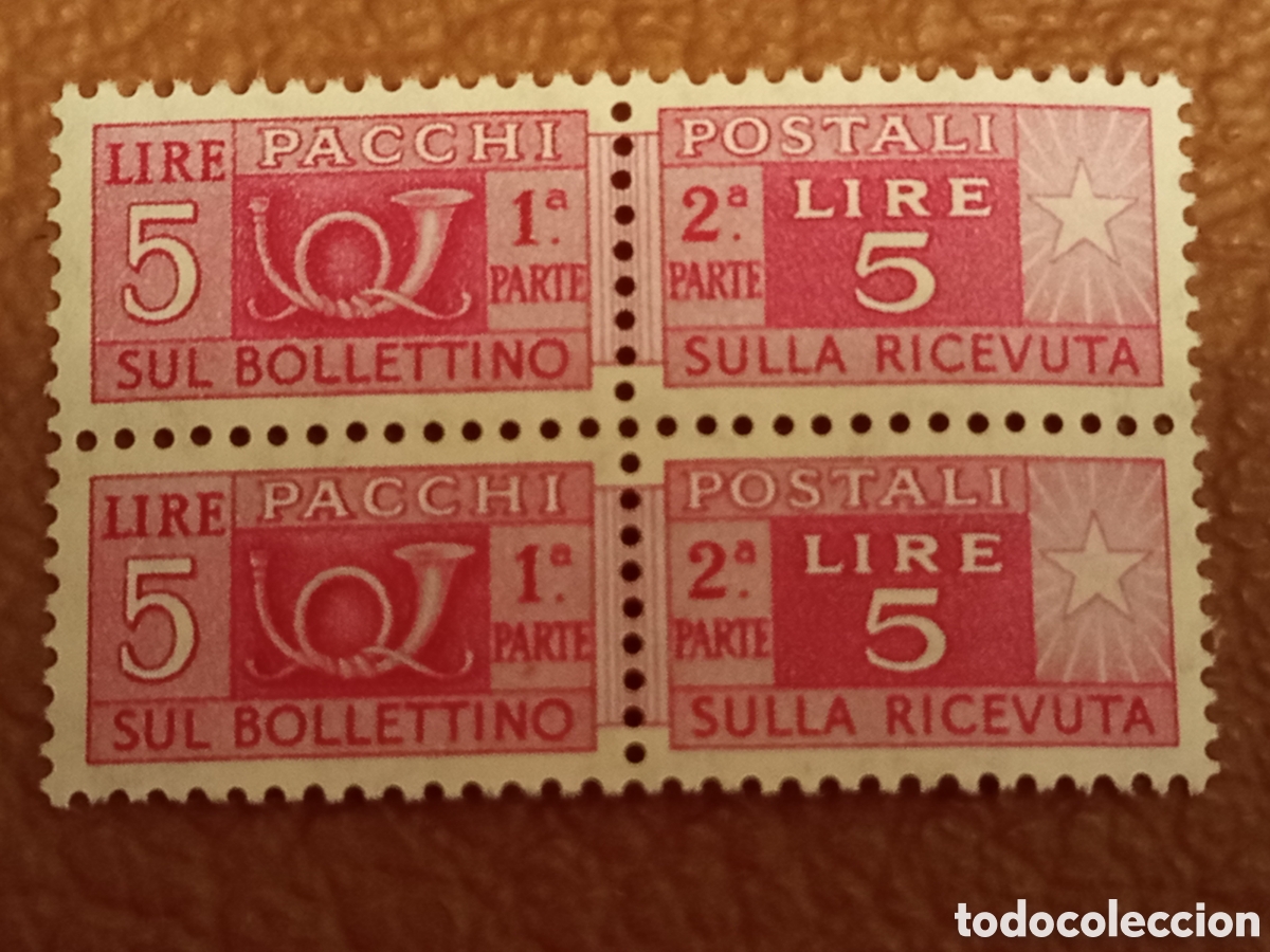 Sellos: Bloque 2 Parejas Italia Pacchi Postali 1946 Sassone 63 5 Liras