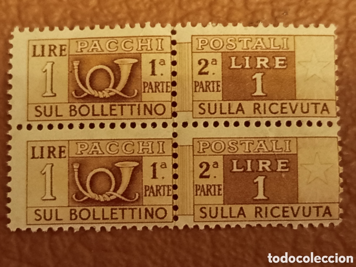 Sellos: Bloque 2 Parejas Italia Pacchi Postali 1946 Sassone 61 1 Lira MH