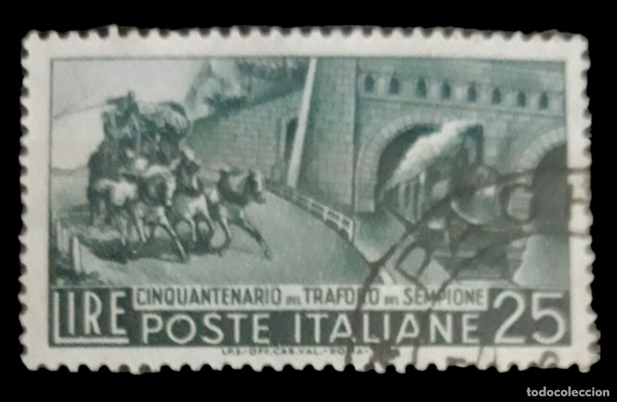 Sellos: ITALIA 1956 L Aniversario del t&uacute;nel de Simplon. USADO.