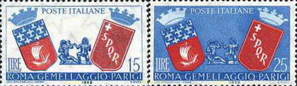 Sellos: 130532 MNH ITALIA 1959 HERMANAMIENTO DE ROMA Y PARIS