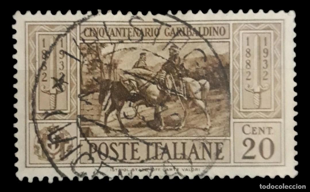Sellos: ITALIA 1932 L Aniversario de la muerte de Giuseppe Garibaldi. USADO.