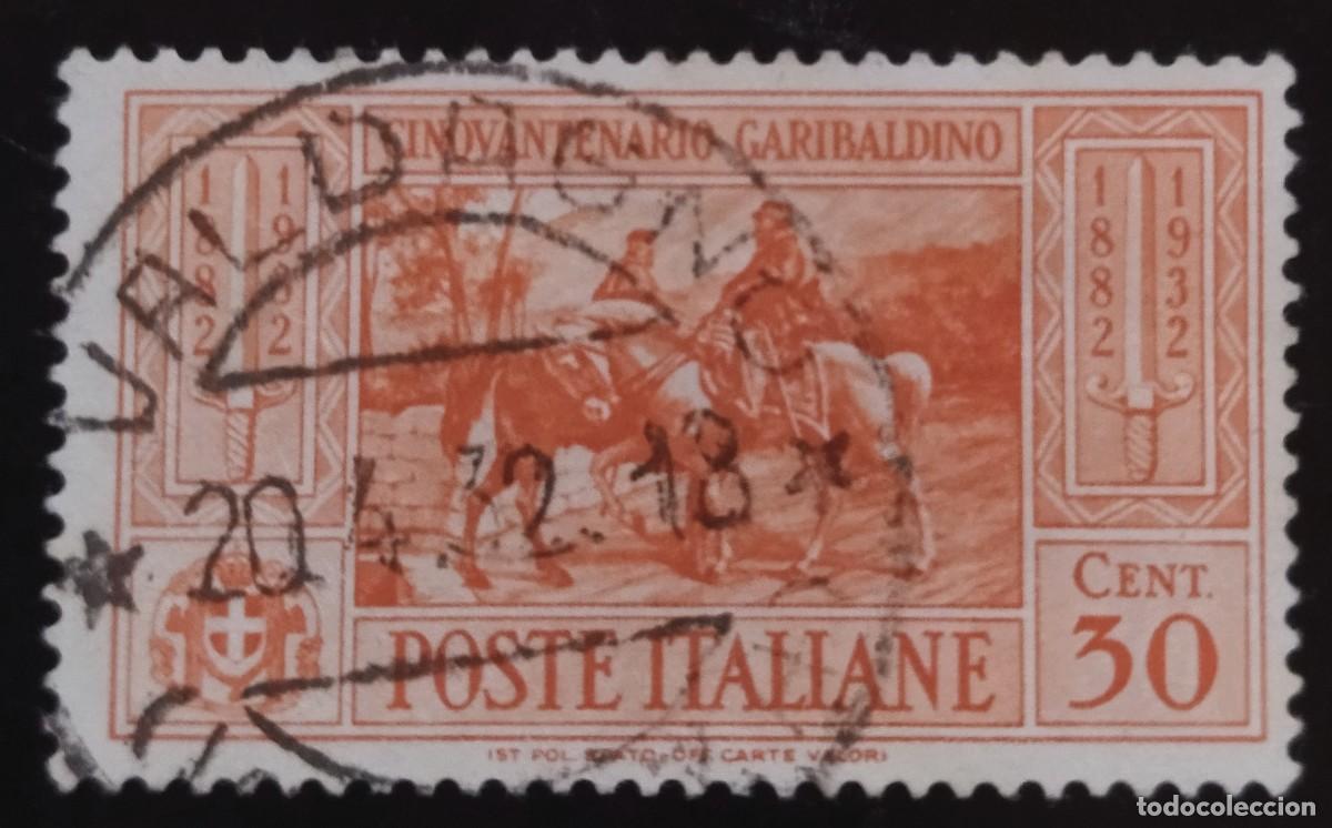 Sellos: ITALIA 1932 L Aniversario de la muerte de Giuseppe Garibaldi. USADO.