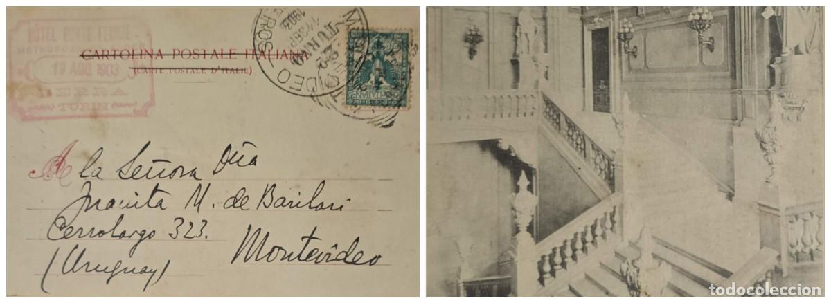 Sellos: O) 1903 ITALY, COAT OF ARMS SCT 78 5c blue green, TURIN - ROYAL PALACE - GRAND STAIRCASE, POSTAL CA