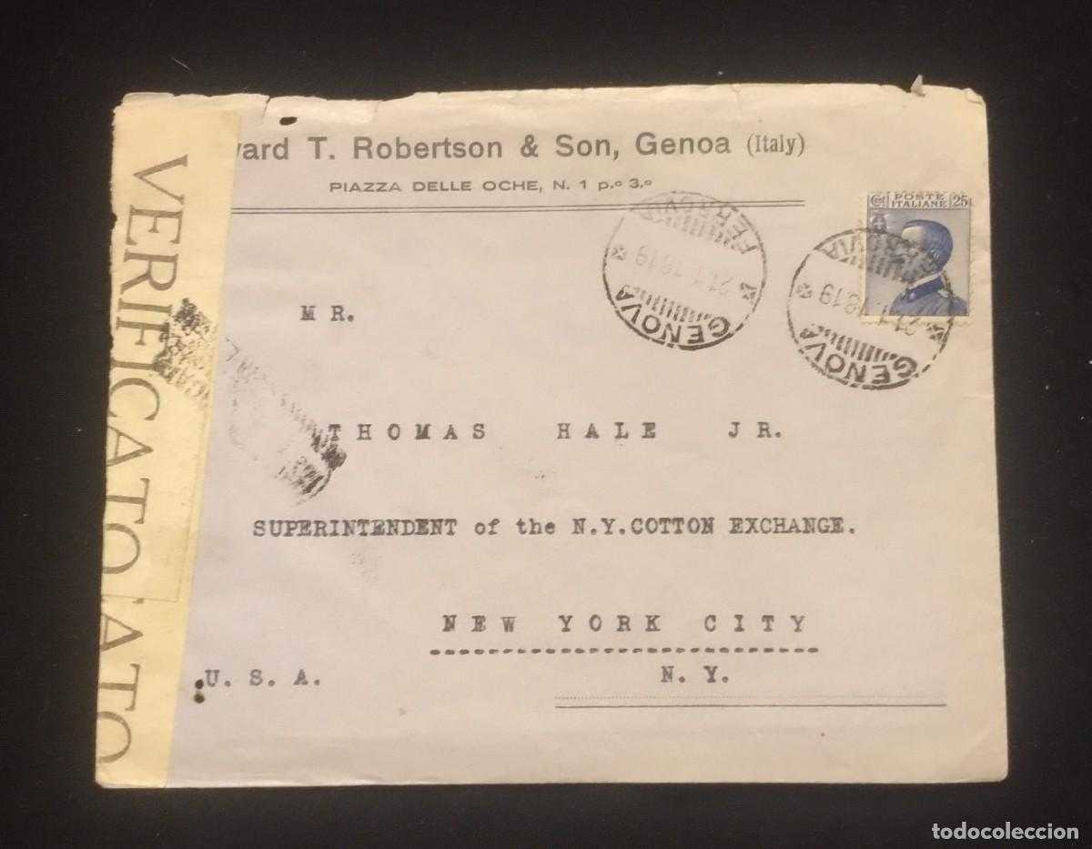 Sellos: TS) 1919 ITALY,CENSORSHIP,COVER SENT FROM GENOA TO NEW YORK,WITH THE KING VICTOR MANUEL III.