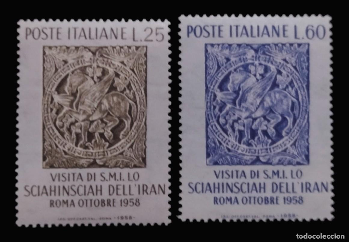Sellos: ITALIA 1958 Visita del Shah de Ir&aacute;n. Azulejo de m&aacute;rmol de la catedral de Sorrento. NUEVO - MNH
