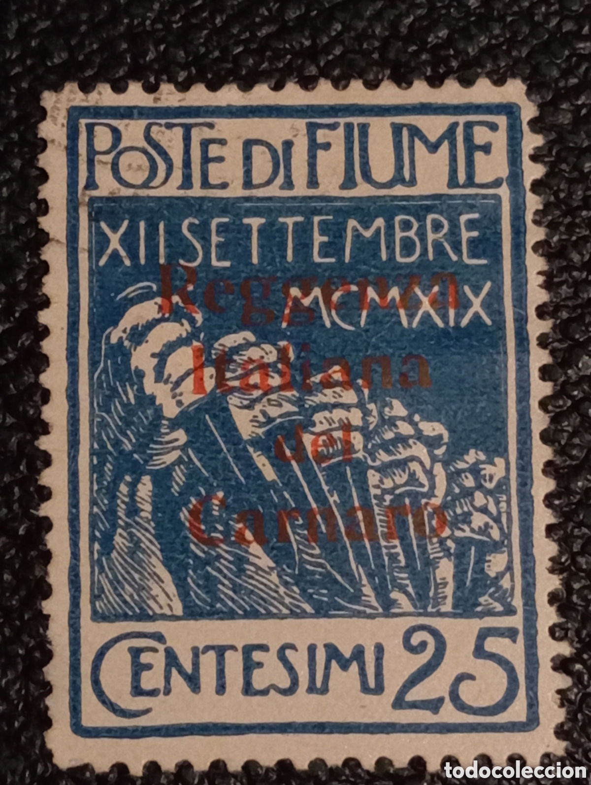 Sellos: Sello Fiume 1920 Sobrecarga Reggenza Carnaro 25c (Cat: Sassone #139)