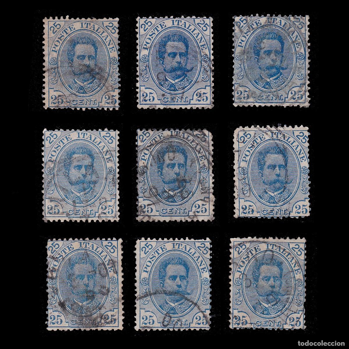 Sellos: ITALY. 1891-96. 25c. Humberto I. Scott 70. 9 stamps Used + GIFT