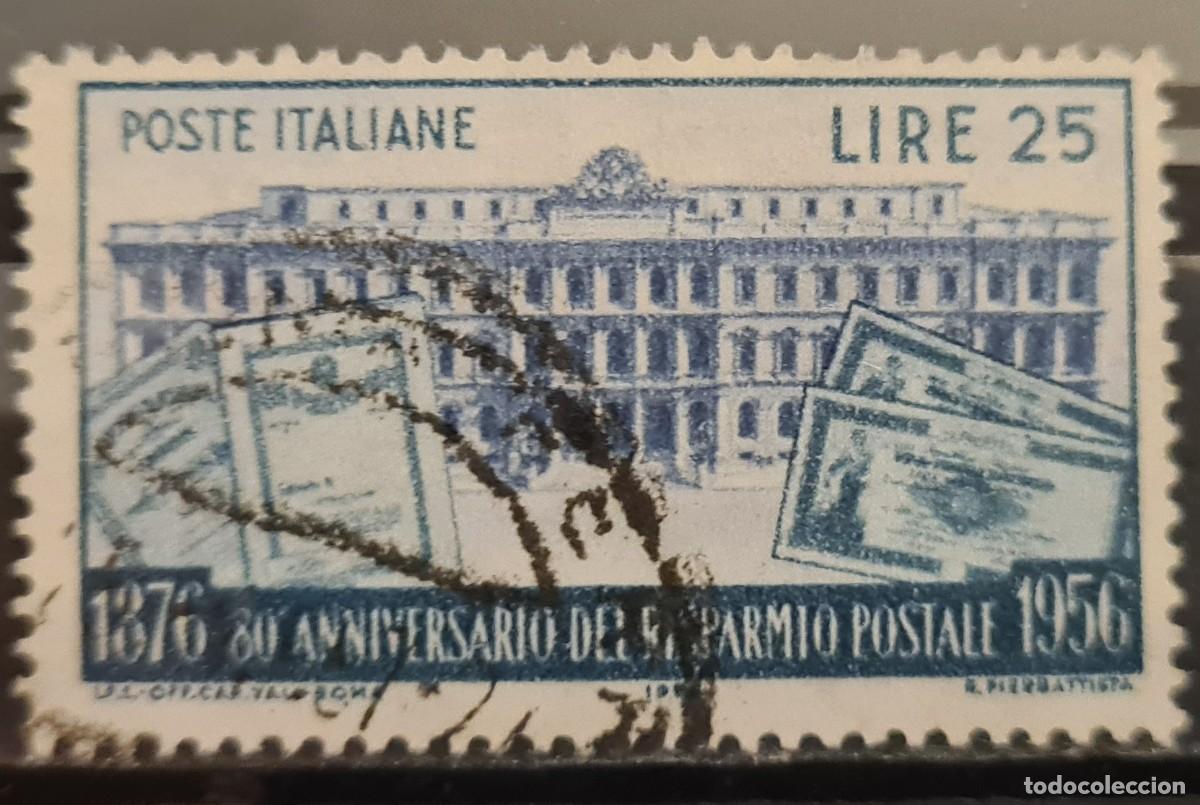 Sellos: Sello usado de Italia 1956: LXXX aniversario de la Caja de Ahorros Postal