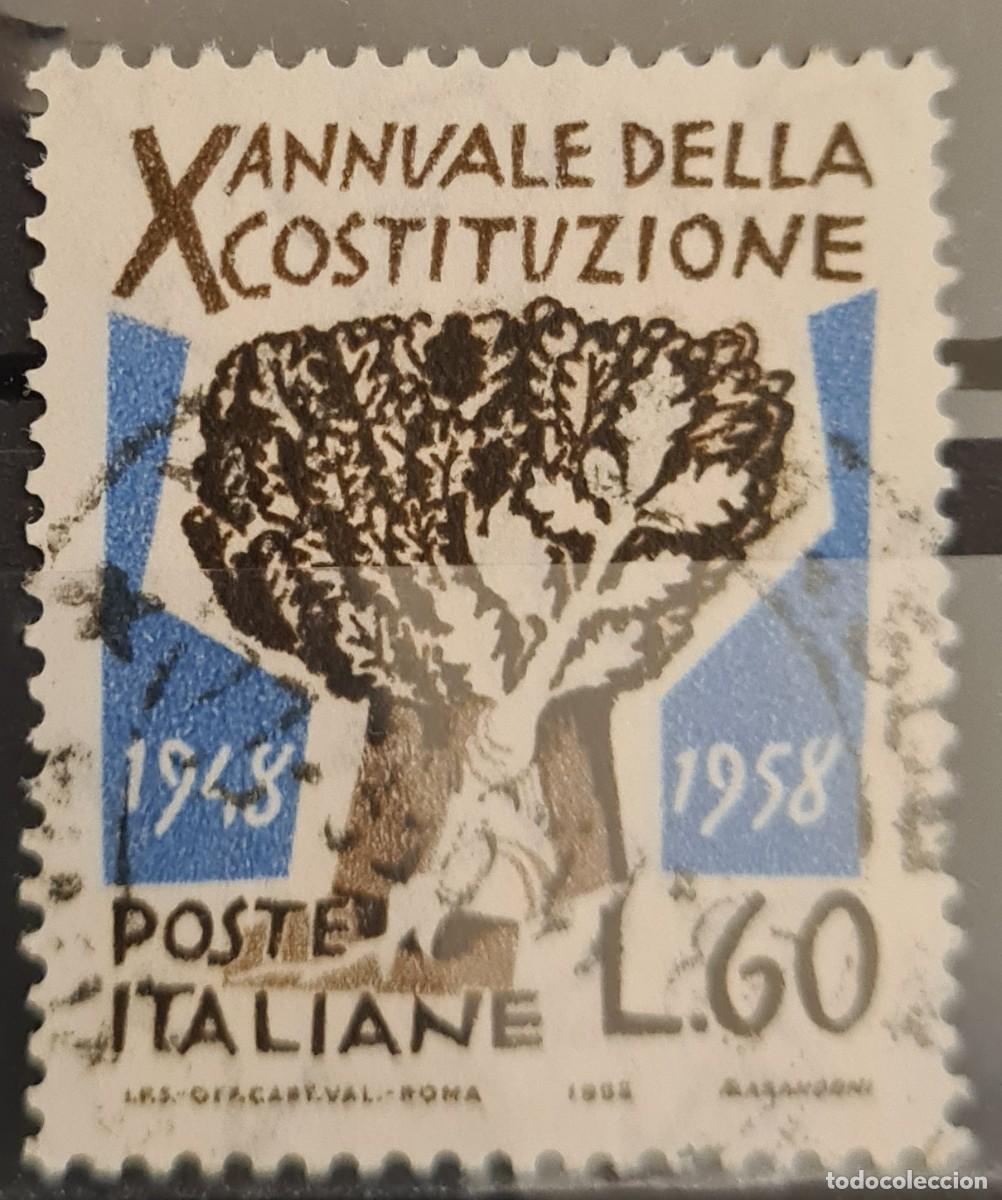 Sellos: Sello usado de Italia 1958: X aniversario de la Constituci&oacute;n