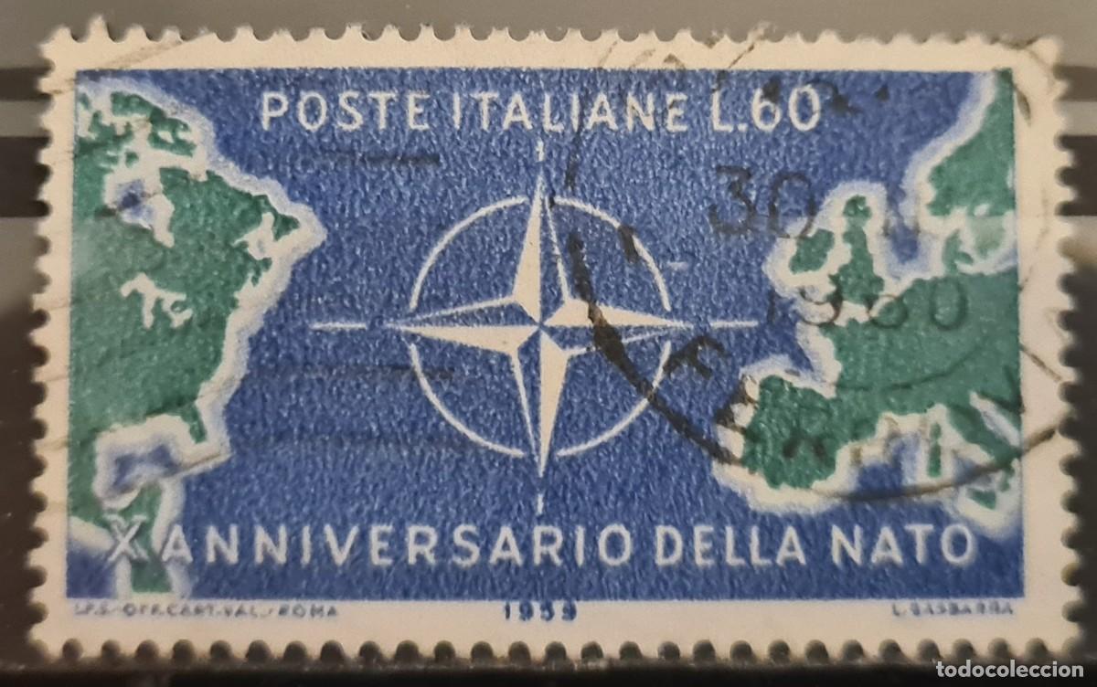 Sellos: Sello usado de Italia 1959: X aniversario de la OTAN