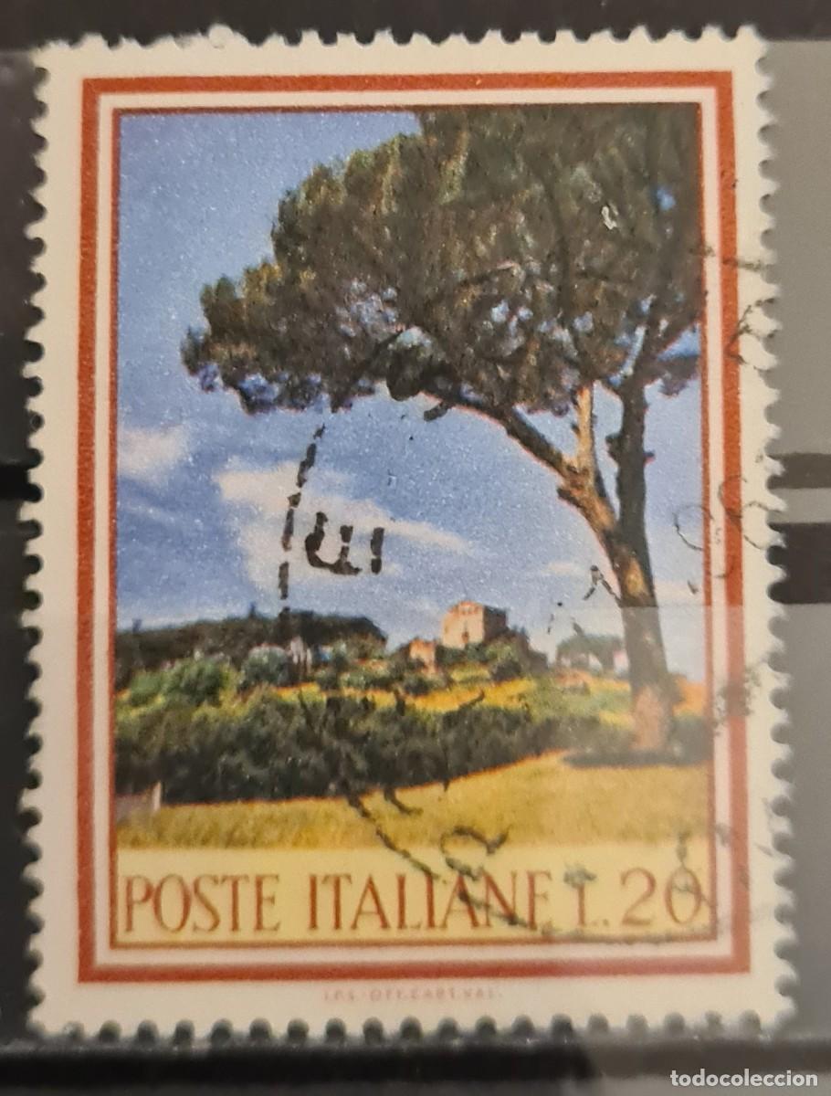 Sellos: Sello usado de Italia 1966. Flores y &aacute;rboles: pino