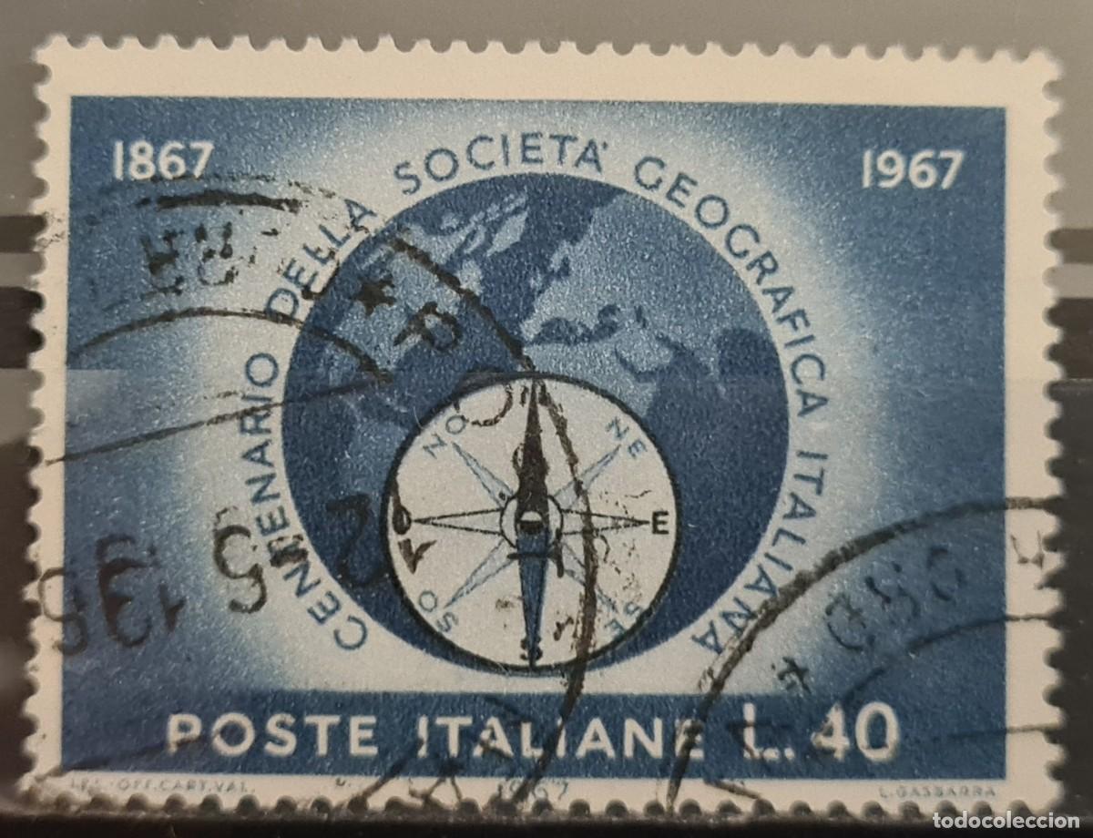 Sellos: Sello usado de Italia 1967: Centenario de la Sociedad Nacional de Geograf&iacute;a