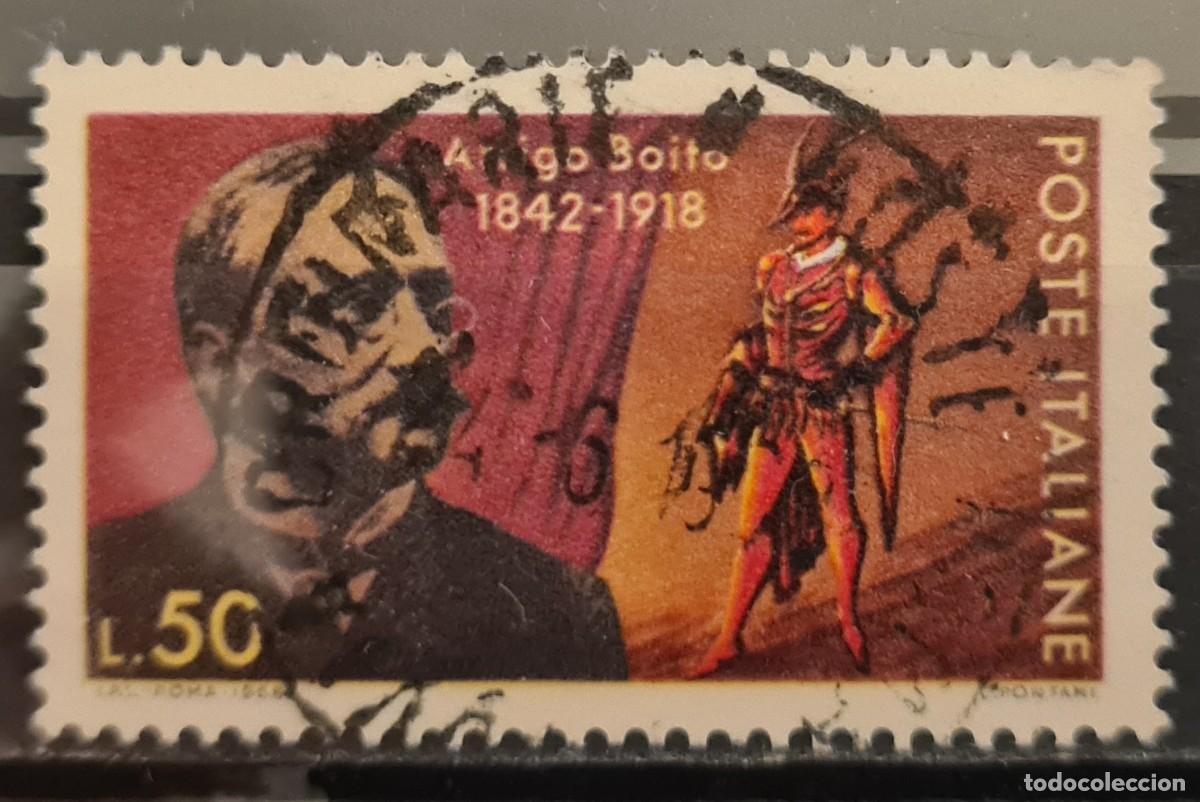 Sellos: Sello usado de Italia 1968: 50 aniversario de la muerte de Arrigo Boito, compositor