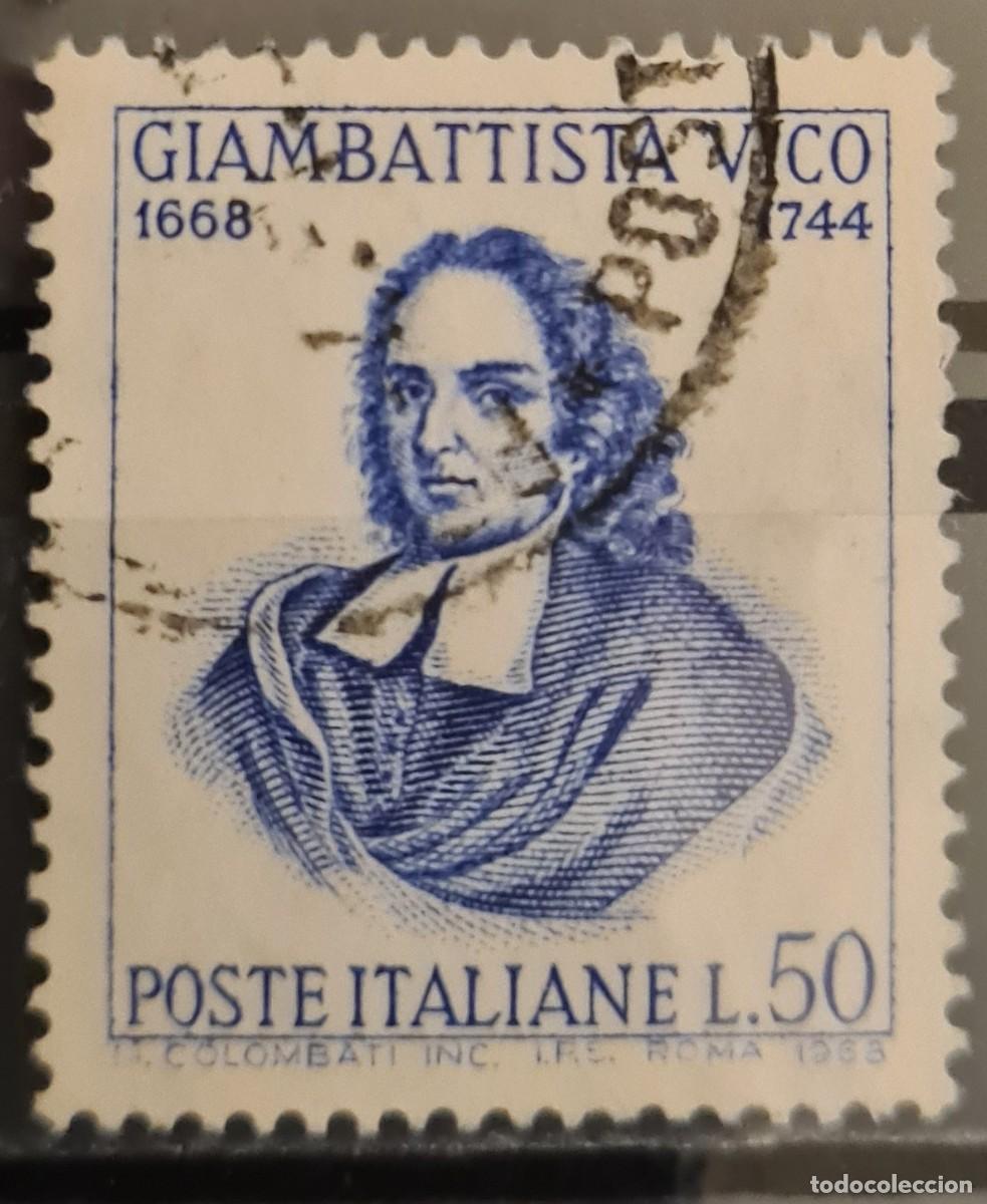 Sellos: Sello usado de Italia 1968: Tricentenario del nacimiento de Giambattista Vico, fil&oacute;sofo