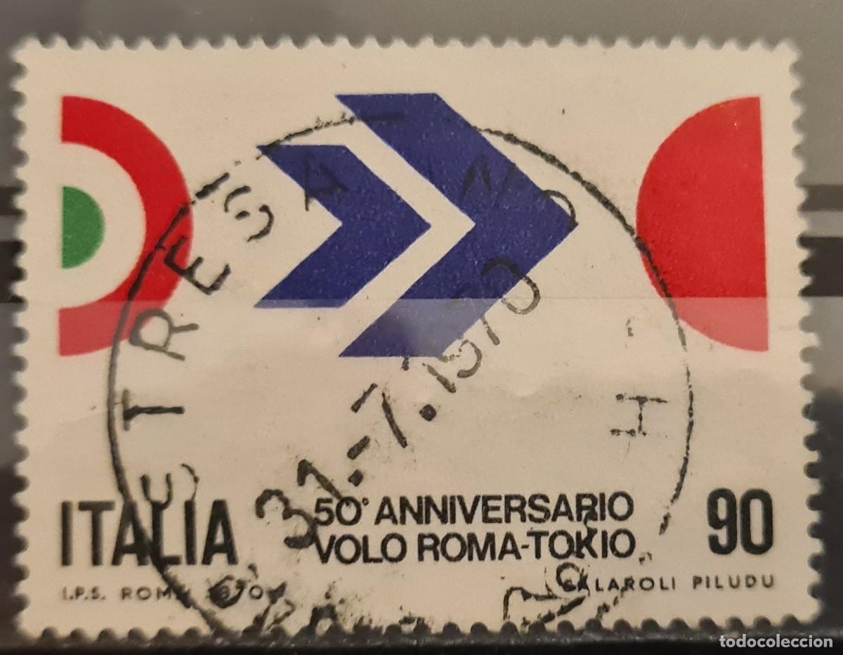 Sellos: Sello usado de Italia 1970: 50 aniversario del vuelo Roma-Tokio por Arturo Ferrarin
