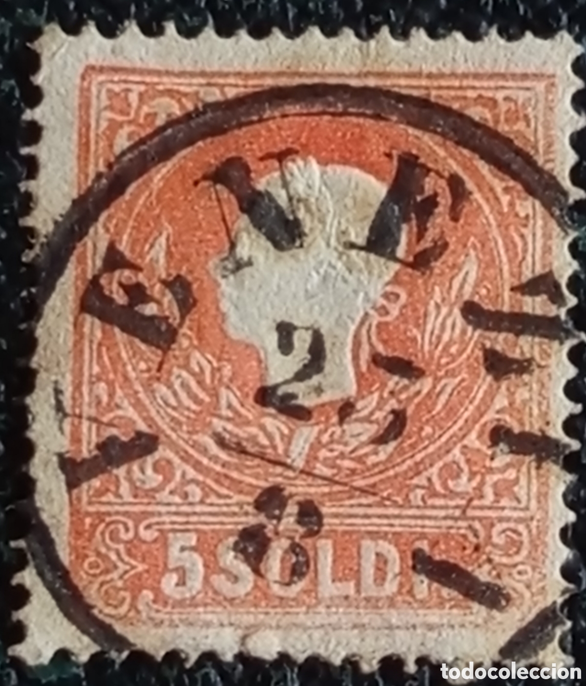 Sellos: Sello Lombardo Veneto 1858 5 Soldi Usado Matasellos Venezia Sassone 25