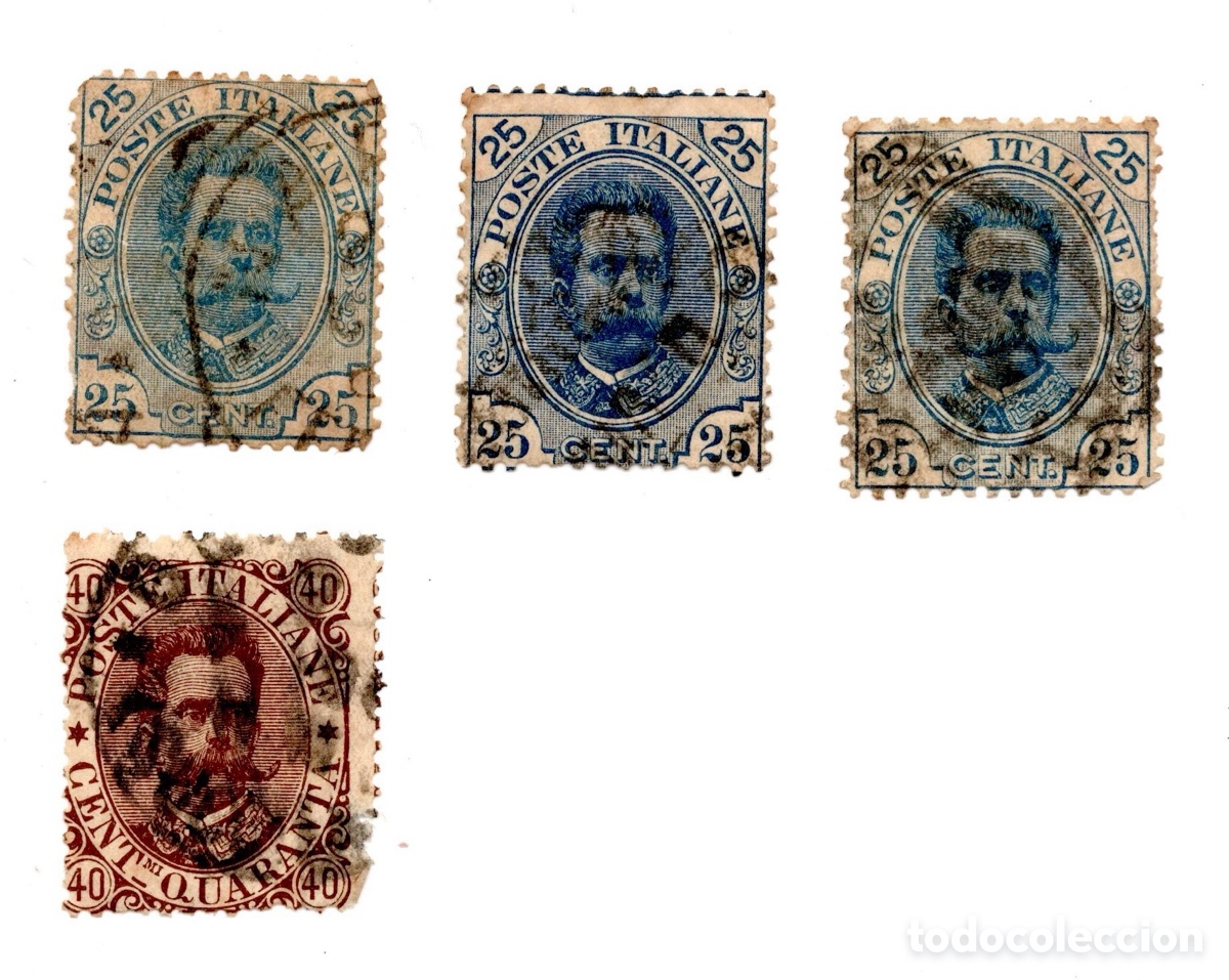 Sellos: ITALIA 1891-96 UMBERTO I - LOTE 4 SELLOS USADOS - 25 CENT Y 40 CENT