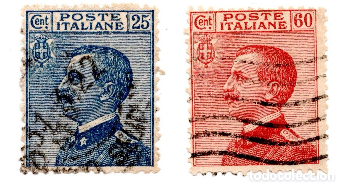 Sellos: ITALIA VITTORIO EMANUELE III - 2 SELLOS USADOS 25 Y 60 CENTESIMI