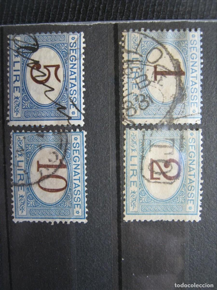 Stamps: ITALIA 1870-1903 TASAS YVERT 12, 14, 16 y 18 AZUL Y MARR&Oacute;N USADOS PERFECTOS. VALOR 90&euro;.